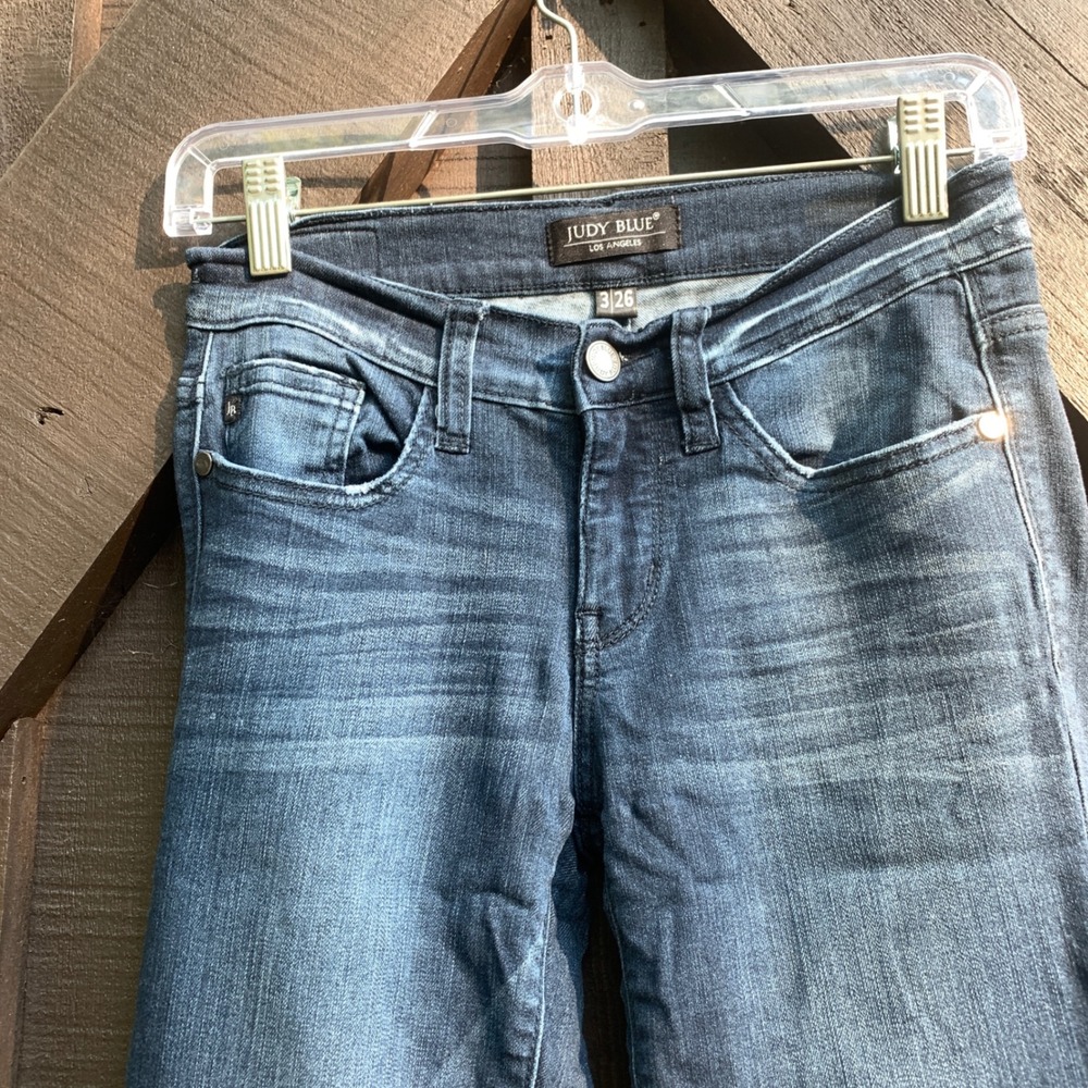 Judy Blue Jeans Women's 3/26 Blue Wash Stretch Skinny Distressed Mid Rise - Picture 3 of 15